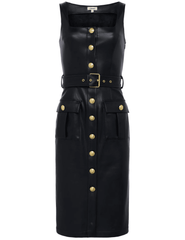 L'Agence Idy Vegan Leather Button Front Midi Dress