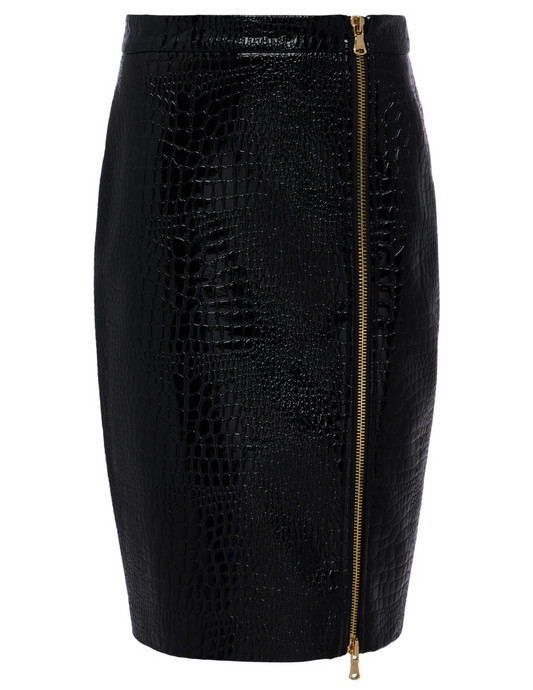 PRE-ORDER- L'Agence Cannes Croc Embossed Zip Pencil Skirt