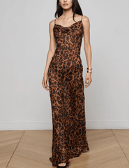 PRE-ORDER-L'AGENCE Christine Cowl Neck Maxi Dress in Brown Multi Amur Leopard