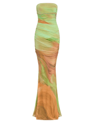 PRE-ORDER-Retrofête Isadore Mesh Strapless Maxi Dress in Pera Brushstroke