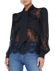 PRE-ORDER-L'Agence Emmalina Tie Neck Mix Blouse