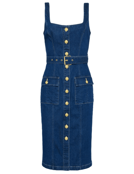 L'Agence Idy Denim Button Front Midi Dress