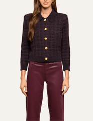 L'Agence - L'AGENCE Morrigan Tweed Cardigan in Dark Java Black Burgundy - Buy Online