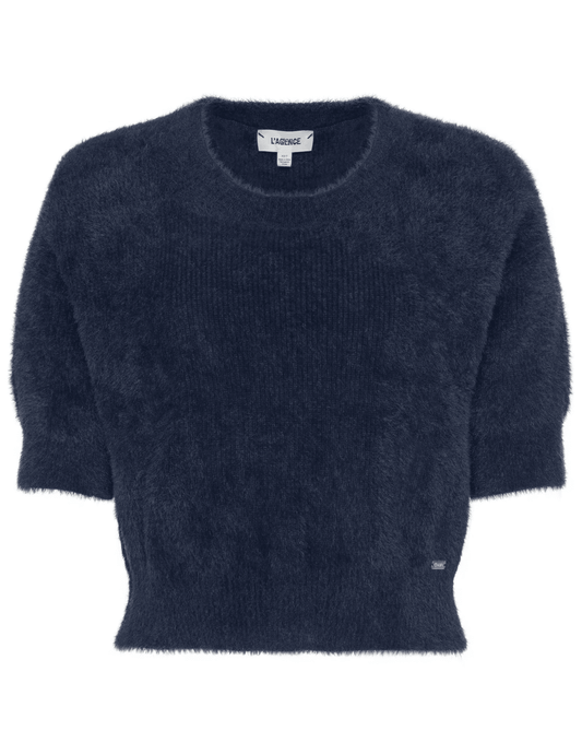L'AGENCE Guinevere Short Sleeve Crop Sweater in Midnight