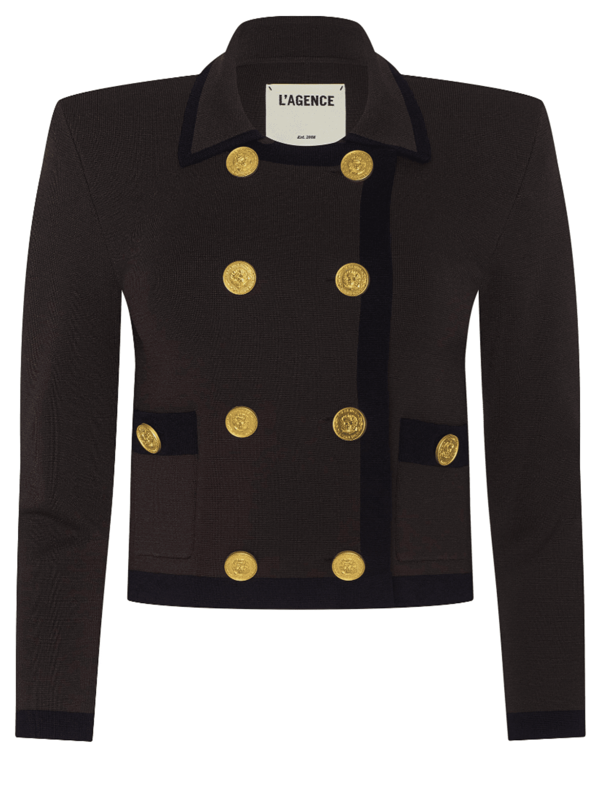 L'AGENCE Janu Contrast Trim Knit Jacket in Dark Brown-SALE