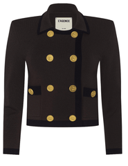 L'AGENCE Janu Contrast Trim Knit Jacket in Dark Brown-SALE