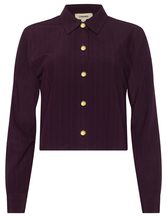 L'Agence - L'AGENCE Cosette Cropped High Low Blouse in Dark Malbec Pinstripe - Buy Online