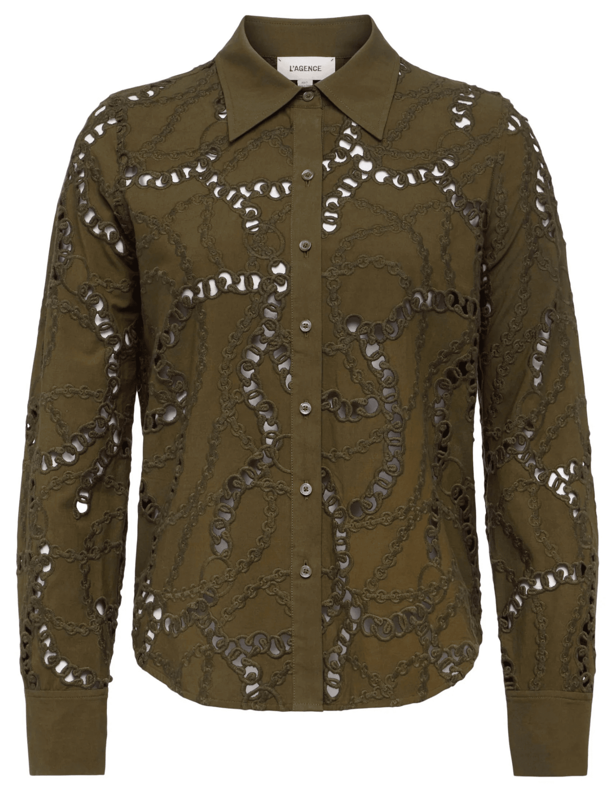 L'AGENCE Ellery Eyelet Long Sleeve Blouse in Pine-SALE