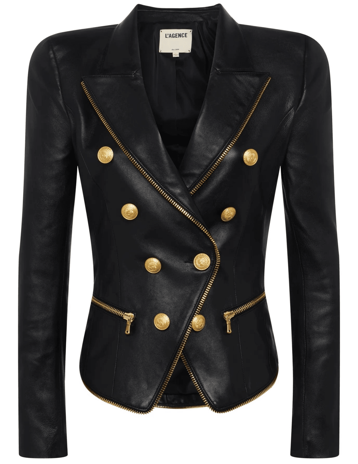 L'Agence Ottilie Zipper Trim Leather Blazer