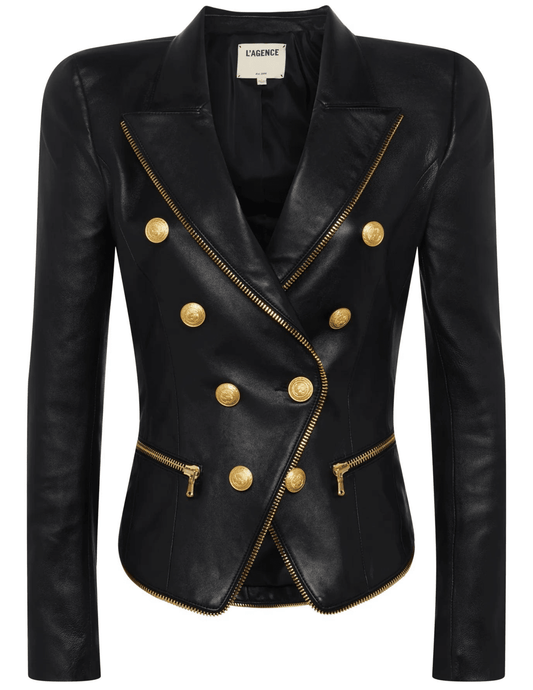 L'Agence Ottilie Zipper Trim Leather Blazer