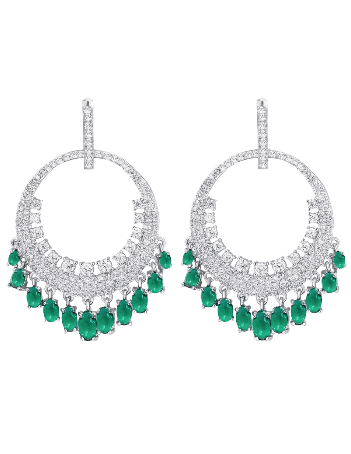Fleur de Camélia Alani CZ Earrings in Silver & Green