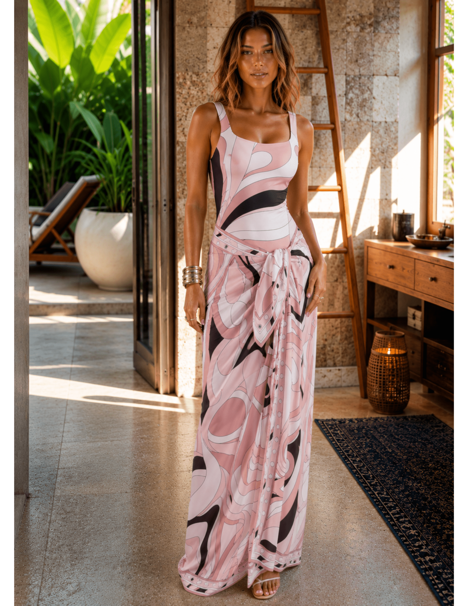 St. Barths La Robe Carmella Retro Sarong in Pink Swirl