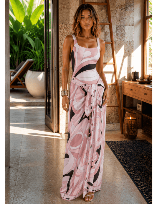 St. Barths La Robe - PRE-ORDER-St. Barths La Robe Carmella Retro Sarong in Pink Swirl - Buy Online
