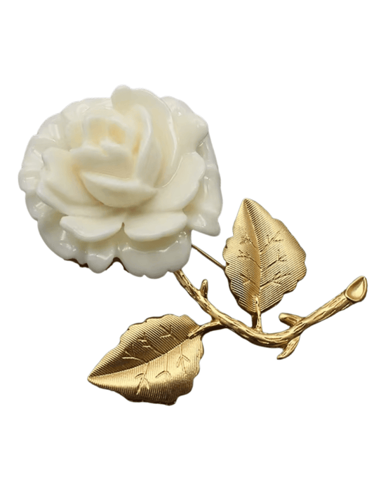 Fleur de Camélia Eleanor rose brooch in ivory and gold