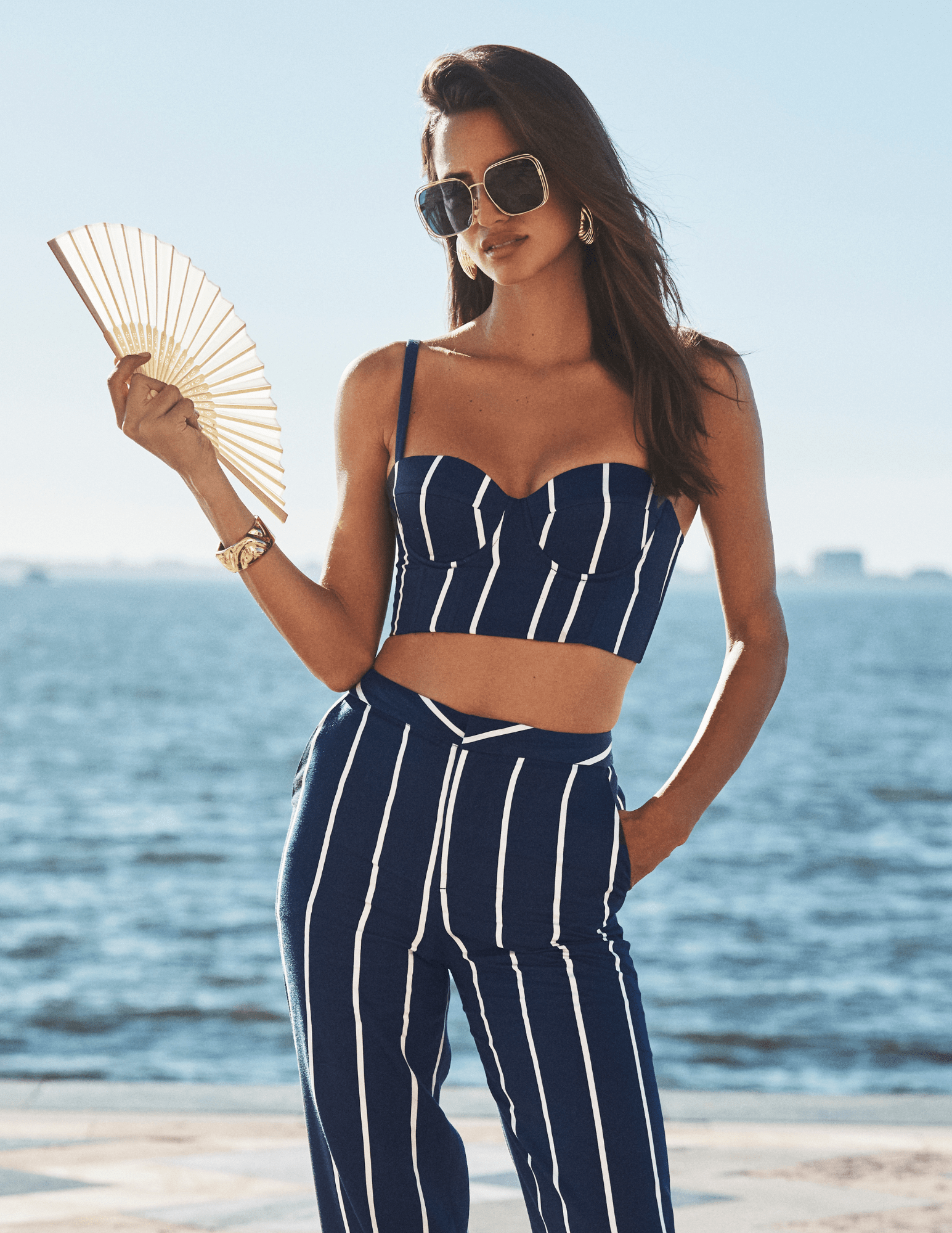L'Agence - PRE-ORDER-L'AGENCE Soyna Bustier in Midnight White Spaced Out Stripe - Buy Online