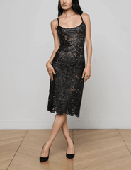 L'Agence - PRE-ORDER-L'AGENCE Kazuko Laser-Cut Vegan Leather Midi Dress in Black - Buy Online