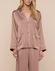 L'Agence - PRE-ORDER-L'AGENCE Mara Satin Blouse in Mocha Tan - Buy Online