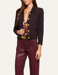 L'Agence - L'AGENCE Morrigan Tweed Cardigan in Dark Java Black Burgundy - Buy Online
