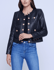 CORE-L'Agence Jayde Collarless Leather Jacket