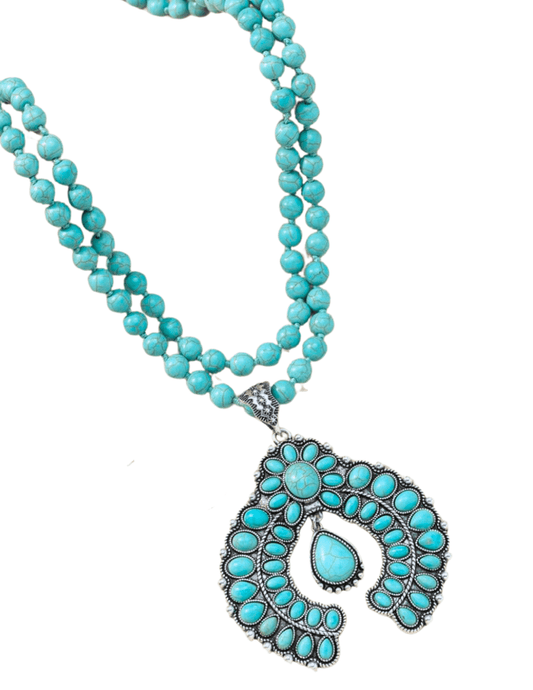 Austin Blaze Long Turquoise Bead Squash Blossom Necklace