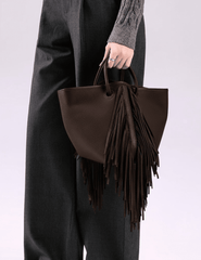 Austin Blaze Montana Leather Fringe Bucket Tote in Dark Chocolate