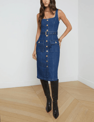 L'Agence Idy Denim Button Front Midi Dress