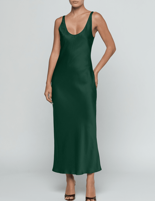 PRE-ORDER-L'AGENCE Akiya Scoop Neck Midi Dress in Forest Green