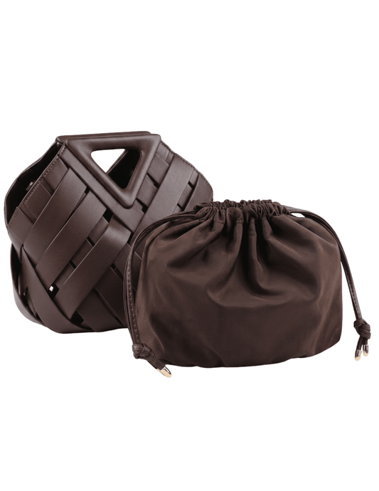 PRE-ORDER-Austin Blaze Daphne Woven Top Handle Bag in Chocolate