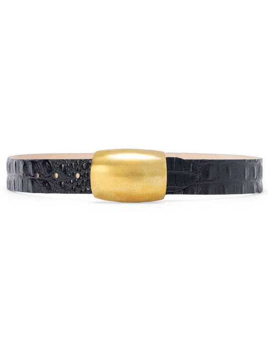 L'Agence - L'AGENCE Milou Domed Buckle Belt in Black Croc - Buy Online
