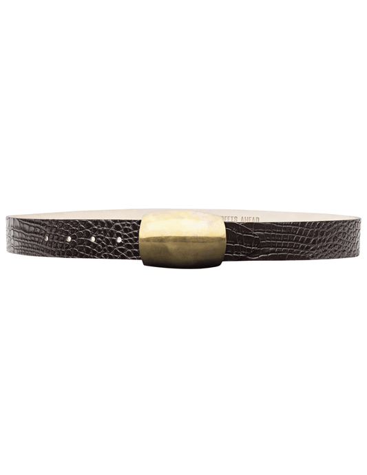 L'Agence - L'AGENCE Milou Domed Buckle Belt in Chocolate Croc - Buy Online