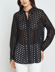 L'Agence Lindy Eyelet Long Sleeve Blouse