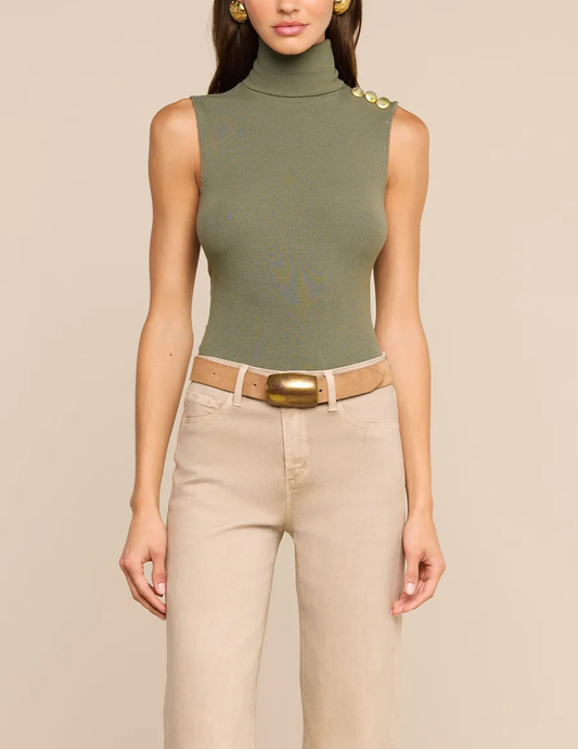 PRE-ORDER-L'AGENCE Ceci Sleeveless Button Turtleneck Tank in Ash Olive
