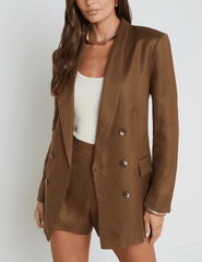 L'Agence Jayda Double Breasted Linen Blend Blazer