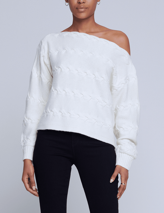 L'Agence Shan Off Shoulder Cable Knit Sweater
