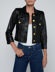 PRE-ORDER-L'AGENCE Kumi Cropped Leather Jacket in Black