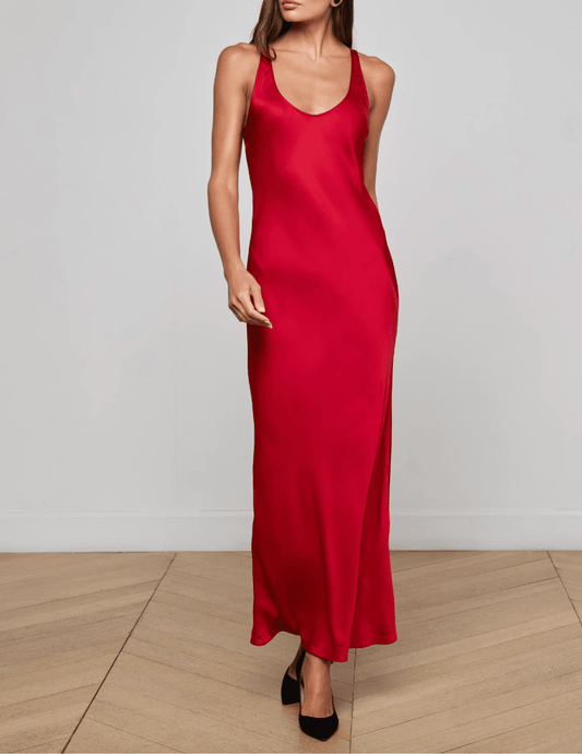 L'AGENCE Akiya Scoop Neck Midi Dress in Chili Pepper