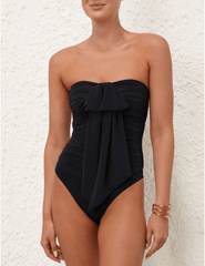 Zimmermann Halliday Drape Bow Ruched One Piece Swimsuit