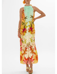 Camilla Button Front Halter Maxi Dress