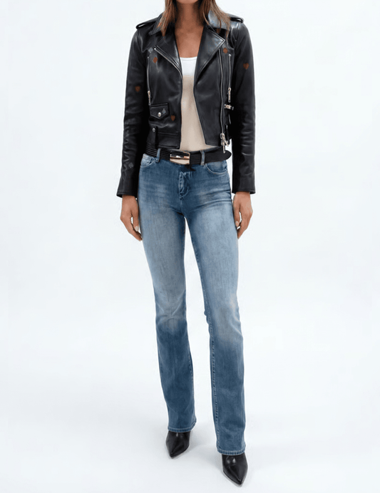PRE-ORDER-L'AGENCE Blakely Embroidered Biker Leather Jacket in Black