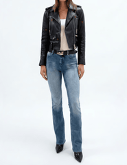 PRE-ORDER-L'AGENCE Blakely Embroidered Biker Leather Jacket in Black