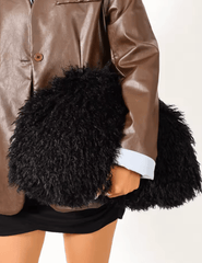 PRE-ORDER-Fleur de Camélia Sydney Oversized Fuzzy Pouch Clutch in Black