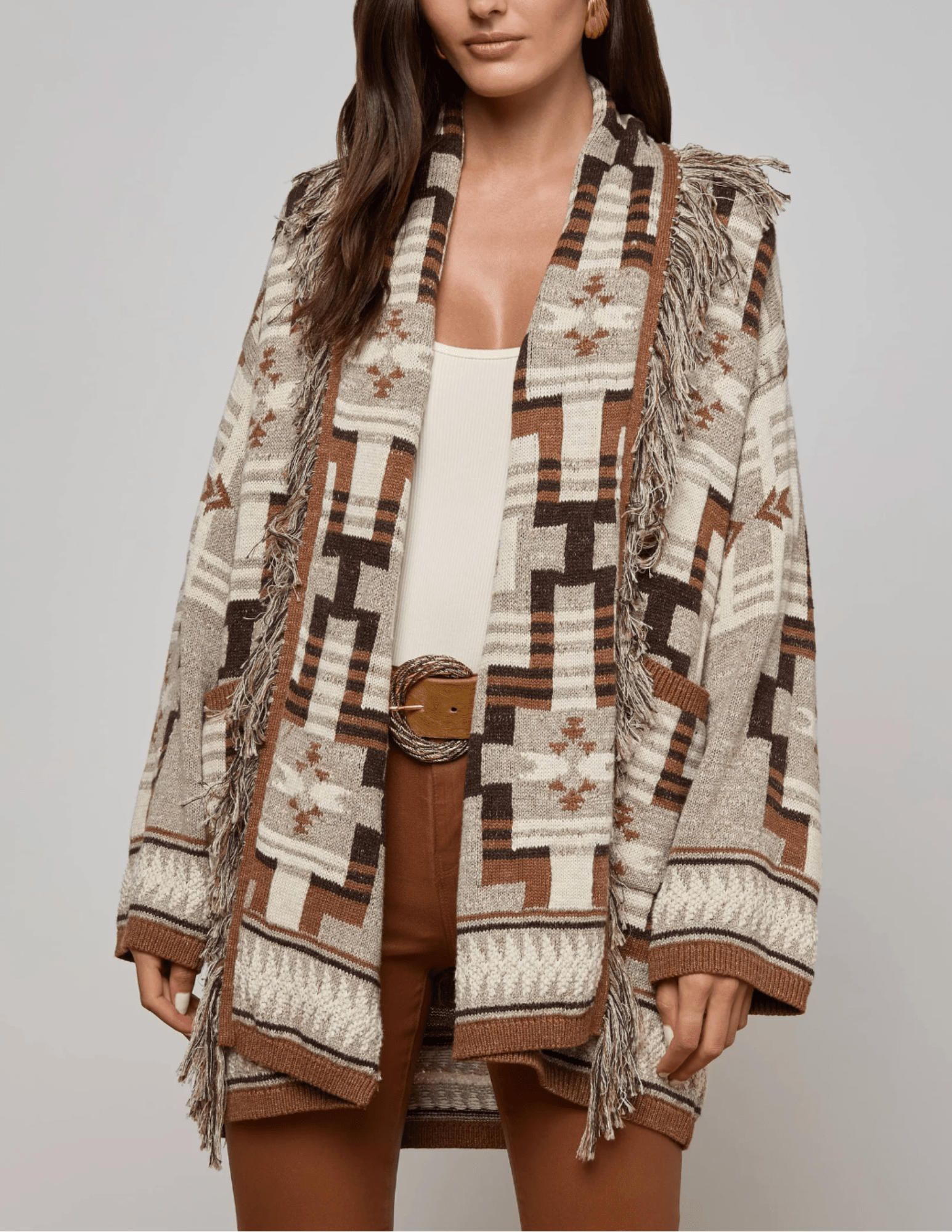 L'Agence - L'AGENCE Jair Jacquard Fringe Cardigan - Buy Online