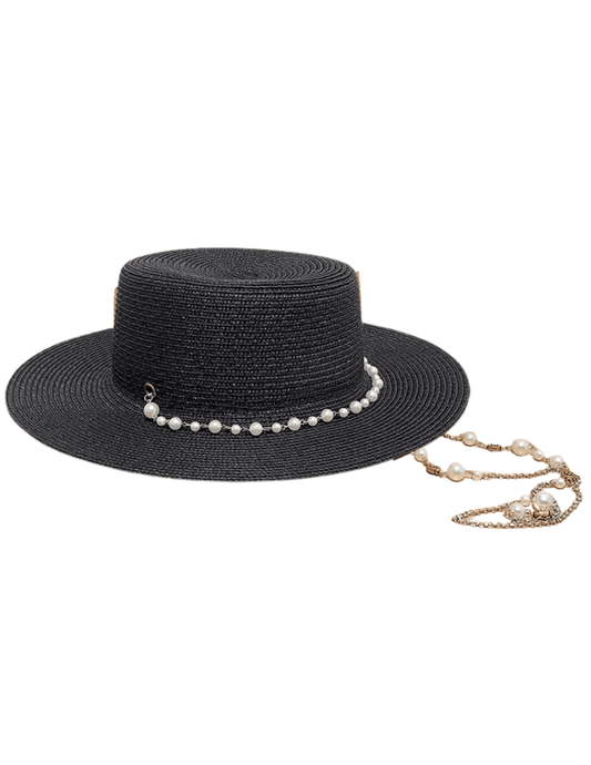 St. Barths La Robe Straw Pearl Chain Sun Hat