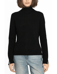 Minnie Rose Cashmere Turtleneck Slit Sleeve Pullover