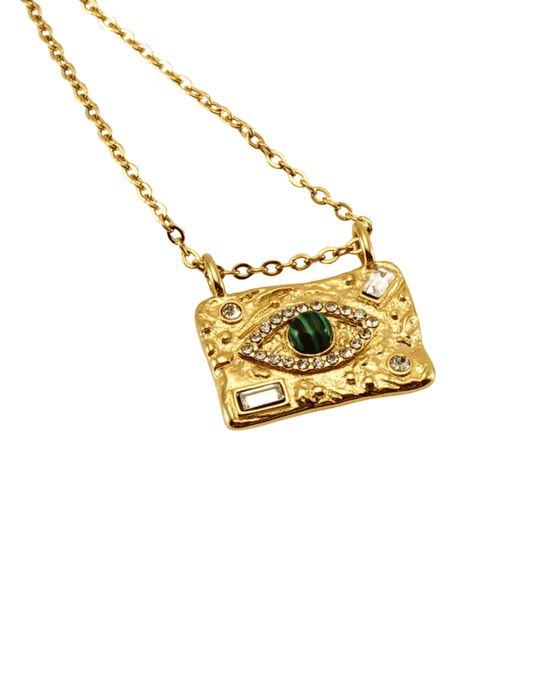 Austin Blaze Malachite Evil Eye 18K Gold Plated Necklace