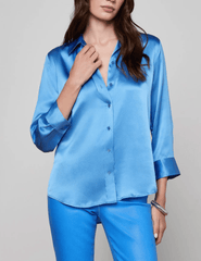 L'AGENCE Dani Three Quarter Sleeve Blouse in Regatta Blue