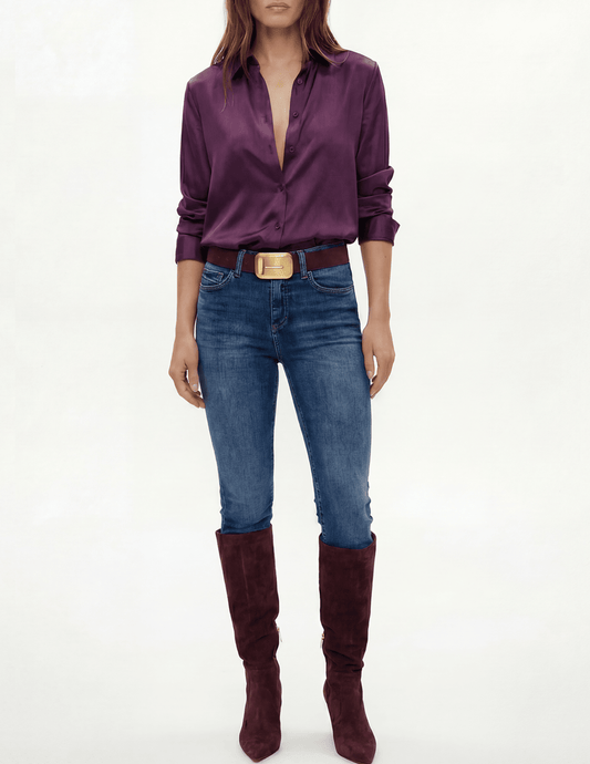PRE-ORDER-L'AGENCE Tyler Long Sleeve Blouse in Dark Plum