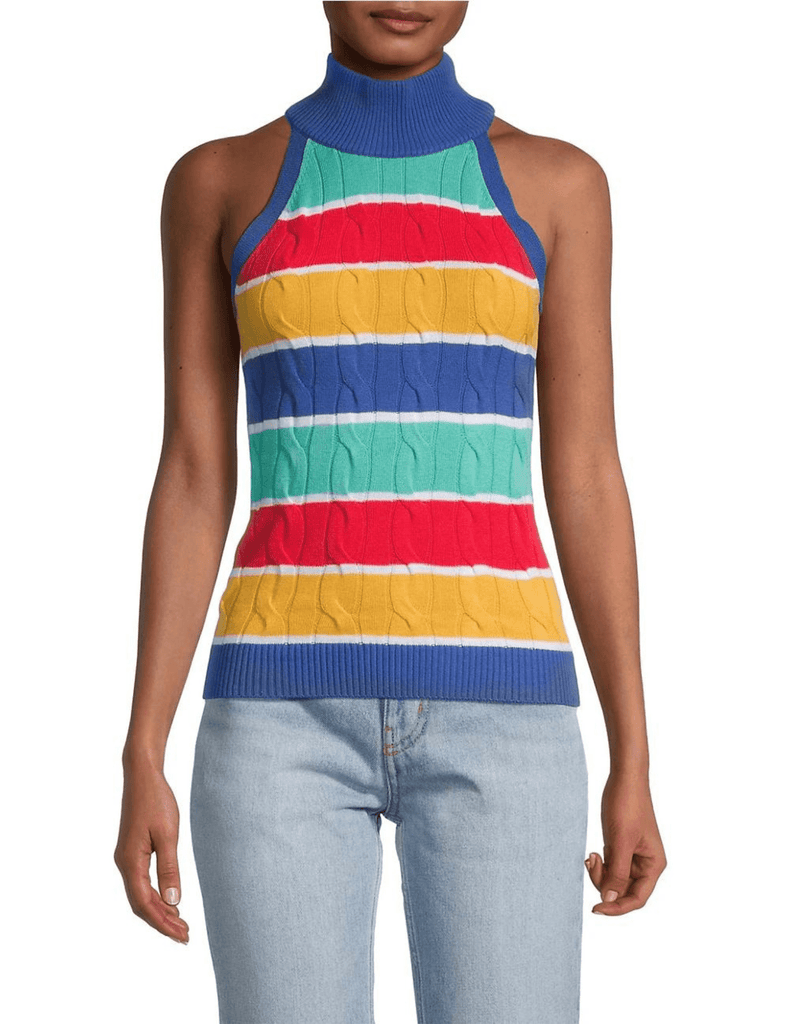 Minnie Rose Cable Knit Stripe Halter Top