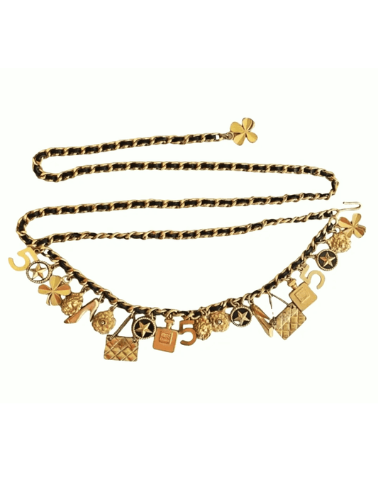 Fleur de Camélia  Leather Charm Chain Belt