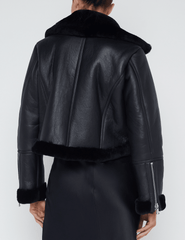 L'Agence Pike Cropped Moto Shearling Jacket